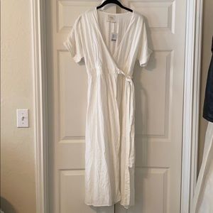 Urban Outfitters White Linen Wrap Midi Dress